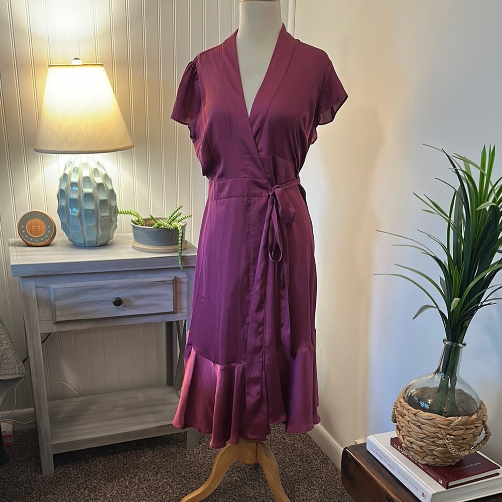 Purple Ruffled Tie Front Midi Dress